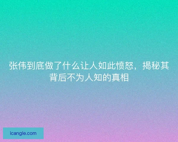 张伟到底做了什么让人如此愤怒，揭秘其背后不为人知的真相