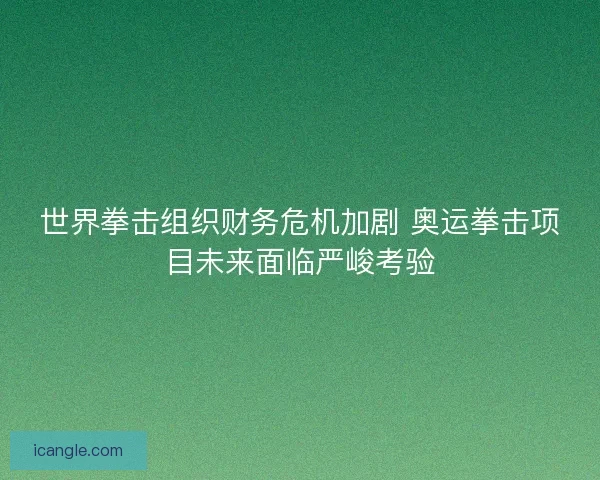 世界拳击组织财务危机加剧 奥运拳击项目未来面临严峻考验 世界拳击组织财务危机加剧 奥运拳击项目未来面临严峻考验